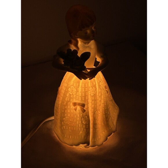 Porcelain Girl in Dress Night Light Lamp With Bouquet Of Flowers Japan GAR-G4 - Picture 5 of 7